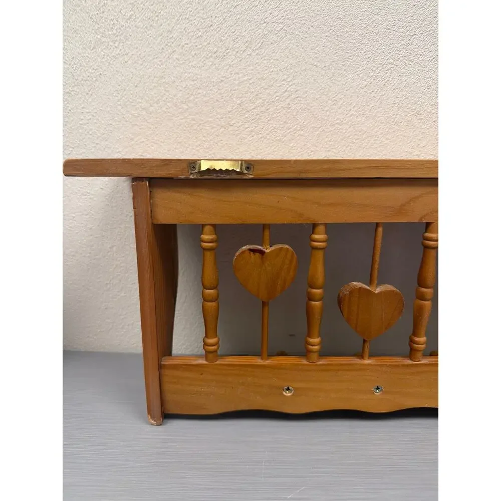 Vtg Wooden Heart Spindle Wall Shelf Five Pegs 23 inch Cottagecore Farmhouse